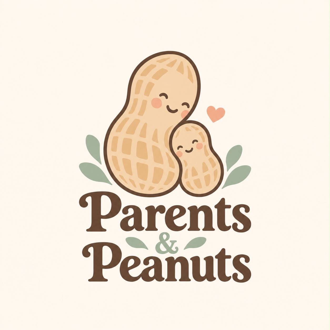 Smiling parent and baby peanut illustration, Parents & Peanuts logo